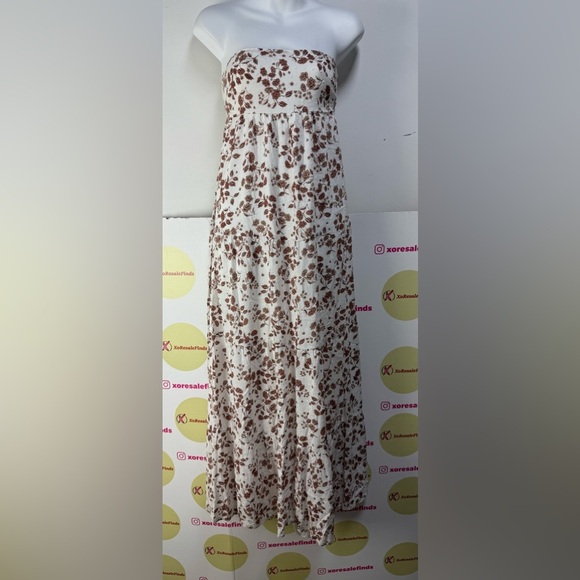White and Brown Asymmetrical Tiered Maxi Sundress - Picture 1 of 5